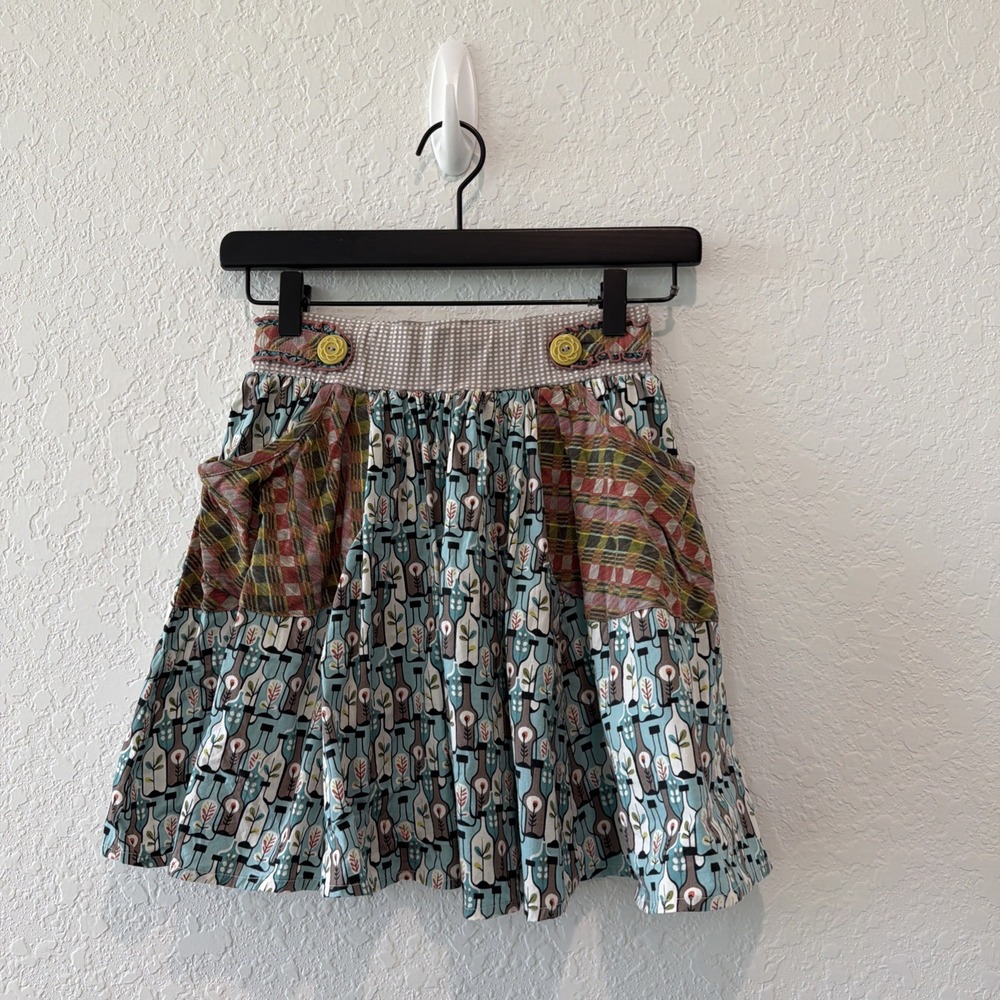 Matilda Jane Gabby Twirl Skirt Bottle Print With Plaid Pockets Girls Size 12